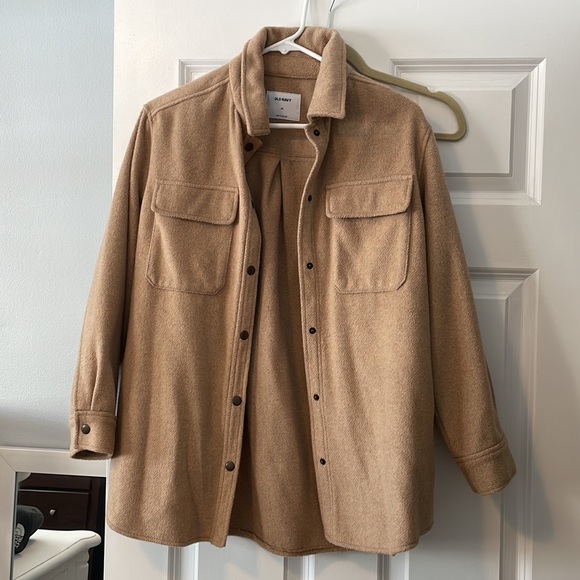 tan shacket jacket flannel button down shirt - Picture 2 of 4